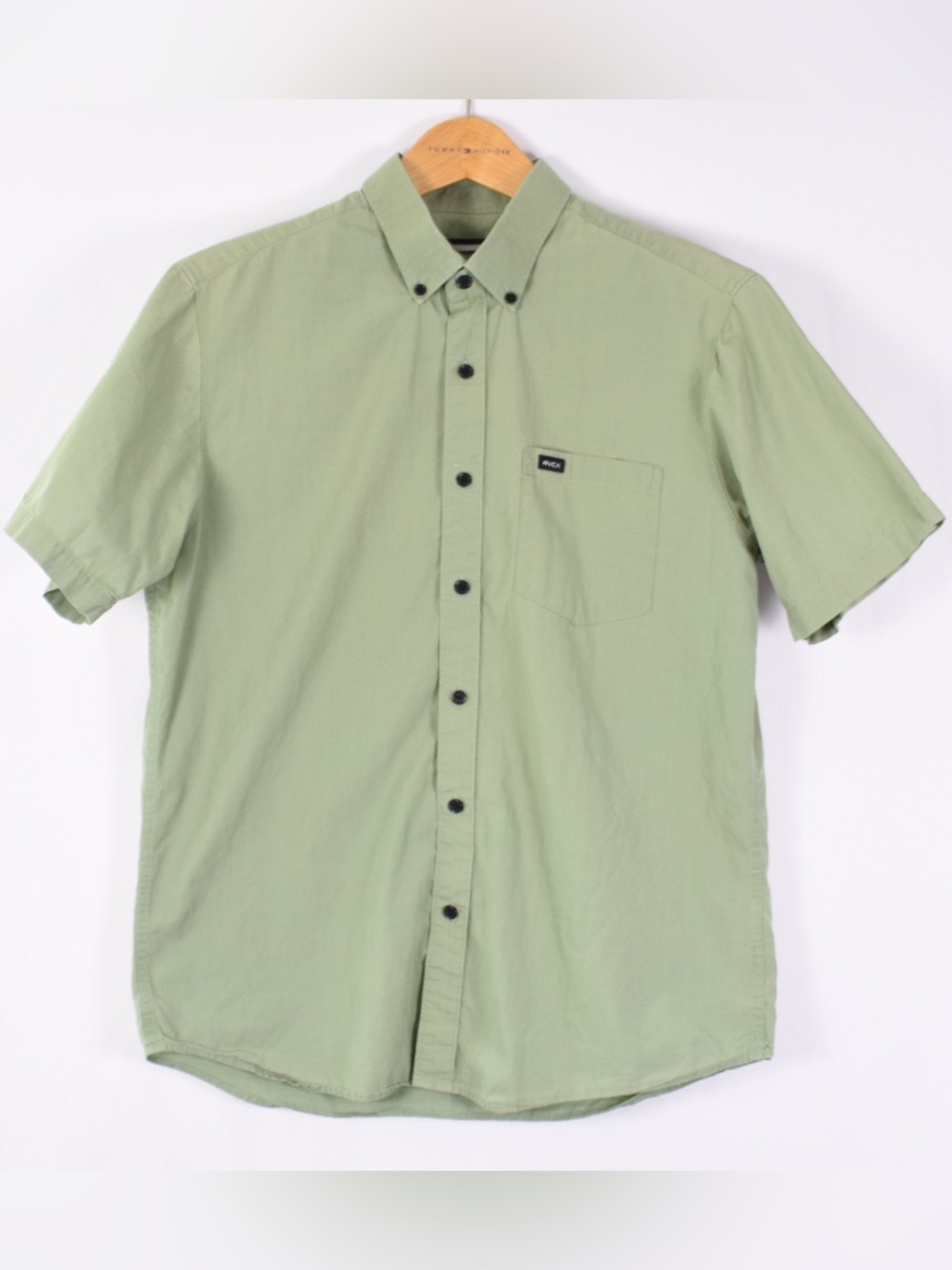 RVCA Men’s Small Sage Green Cotton Short Sleeve Button Down Shirt